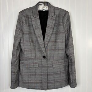 Evereve Womens Gray Black Plaid Blazer Size L Career Academia Heritage Preppy